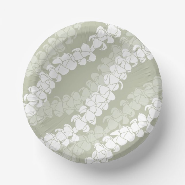 Hawaiian Print Puakenikeni lei on dusty sage Paper Bowls (Front)