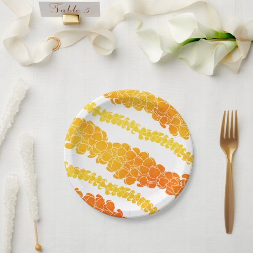 Hawaiian Print Puakenikeni lei Paper Plates