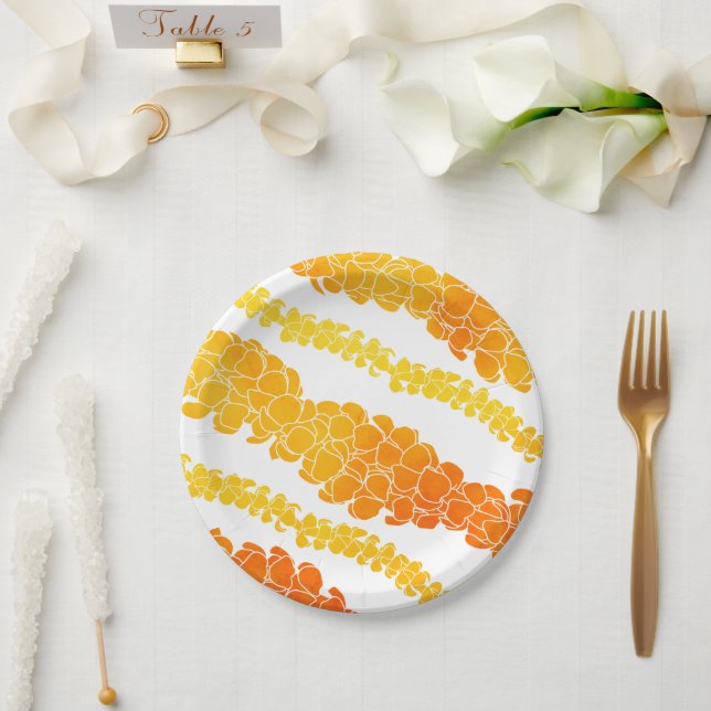 Hawaiian Print Puakenikeni lei Paper Plates (Wedding)