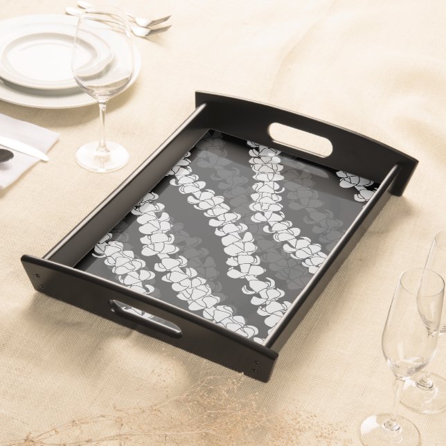 Hawaiian Print Puakenikeni lei Serving Tray (Front)
