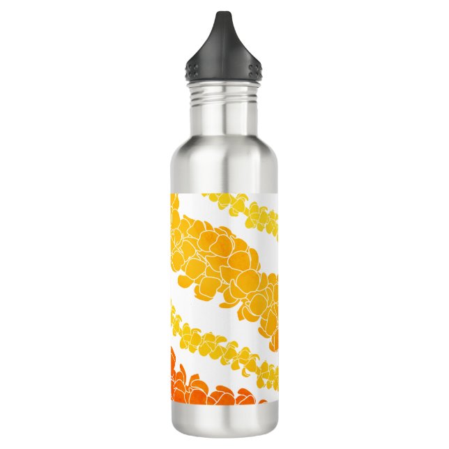 Hawaiian Print Puakenikeni lei Stainless Steel Water Bottle (Left)