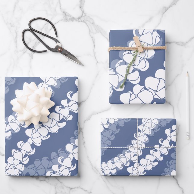 Hawaiian Print Puakenikeni lei Wrapping Paper Sheets (Front)