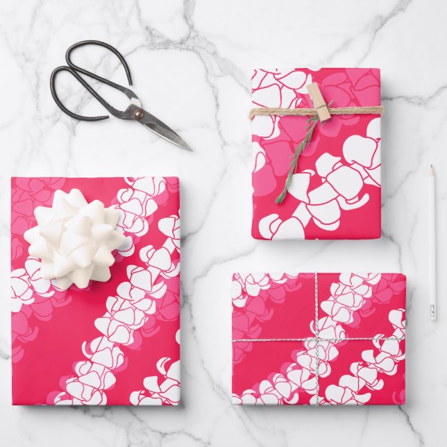 Hawaiian Print Puakenikeni lei Wrapping Paper Sheets (Front)
