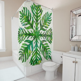 Hawaiian print quilt lauae fern shower curtain