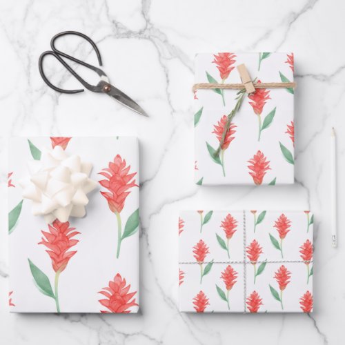 Hawaiian Print red ginger flower Wrapping Paper Sheets