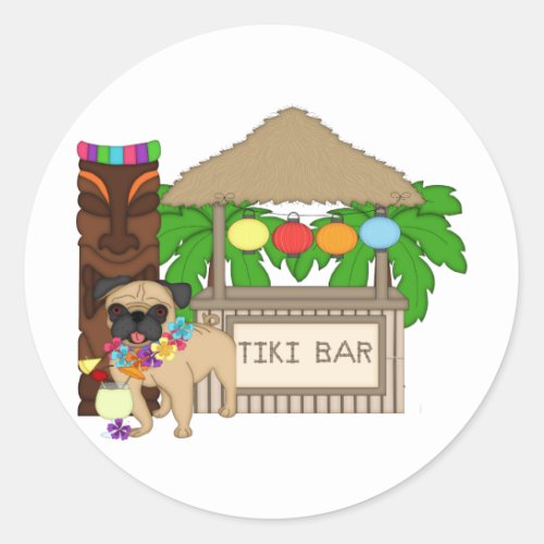 Hawaiian Pug at Tiki Bar Customizable Tees Gifts Classic Round Sticker