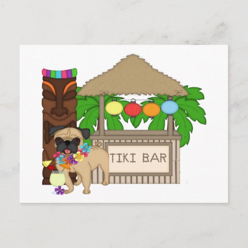 Hawaiian Pug at Tiki Bar Customizable Tees Gifts Postcard