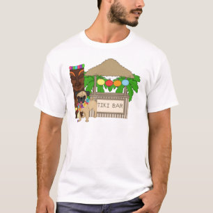 Hawaiian Pug at Tiki Bar Customizable Tees, Gifts T-Shirt