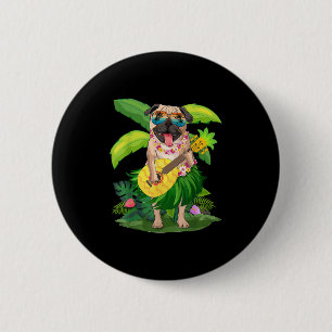Hawaiian Pug Dog & Pineapple Ukulele Summer Va Button