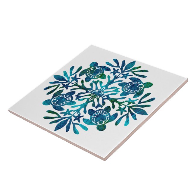Hawaiian quilt honu ceramic tile (Side)