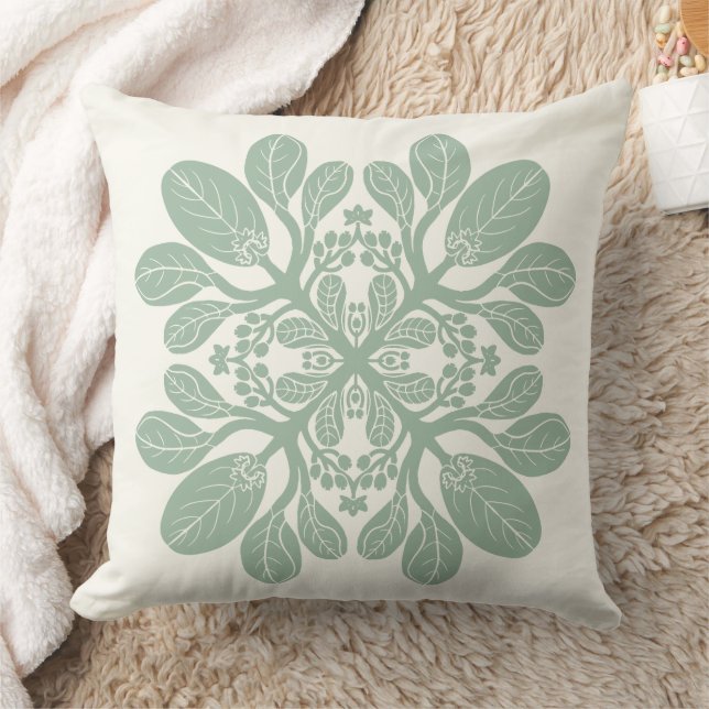 Hawaiian Quilt Naupaka design SAGE Throw Pillow (Blanket)