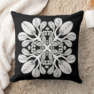 Hawaiian Quilt Naupaka design White Throw Pillow