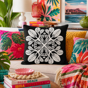 Hawaiian Quilt Naupaka design White  Throw Pillow
