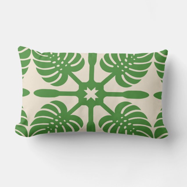 HAWAIIAN QUILT PILLOW- Monstera Lumbar Pillow (Front)