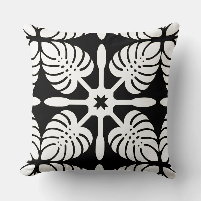 HAWAIIAN QUILT PILLOW- Monstera Throw Pillow (Front)