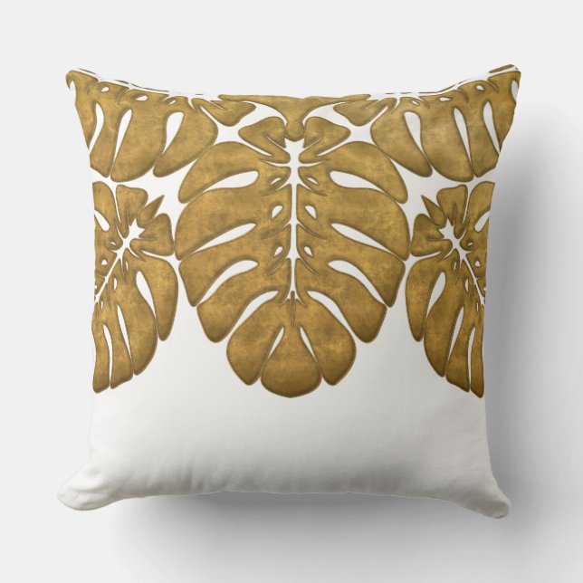 HAWAIIAN QUILT PILLOW- monstera Throw Pillow (Front)