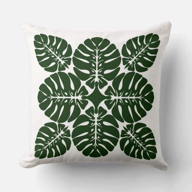 HAWAIIAN QUILT PILLOW- monstera Throw Pillow (Front)