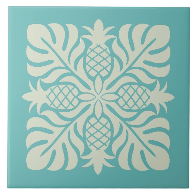 Hawaiian Quilt Pineapple Ceramic Tile (Front)