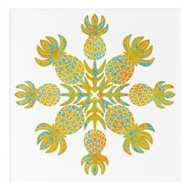 Hawaiian Quilt Pineapple ( sea turtle ) Acrylic Print (Front)