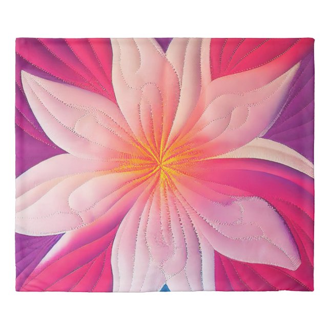 Hawaiian Quilt- Plumeria Applique Realistic Stitch Duvet Cover (Front)