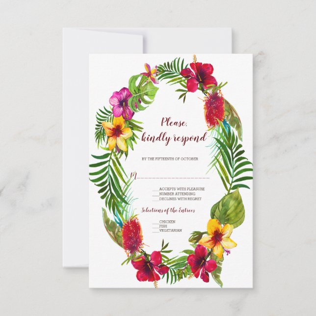 Hawaiian Radiant Tropical Floral Wreath RSVP (Front)