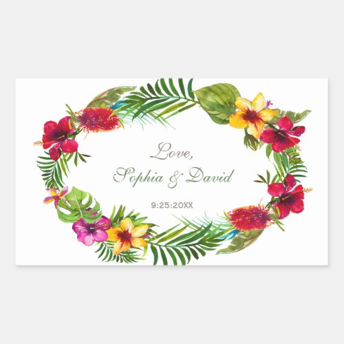 Hawaiian Radiant Tropical Floral Wreath Wedding Rectangular Sticker