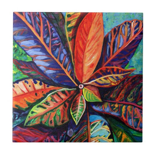 Hawaiian Rainbow Colored Croton Plant Ceramic Tile