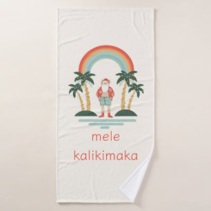 Hawaiian/Rainbow/Palms Santa Bath Towel