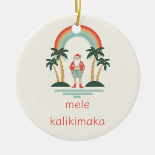 Hawaiian/Rainbow/Palms Santa Ceramic Ornament