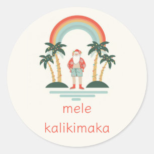 Hawaiian/Rainbow/Palms Santa Classic Round Sticker