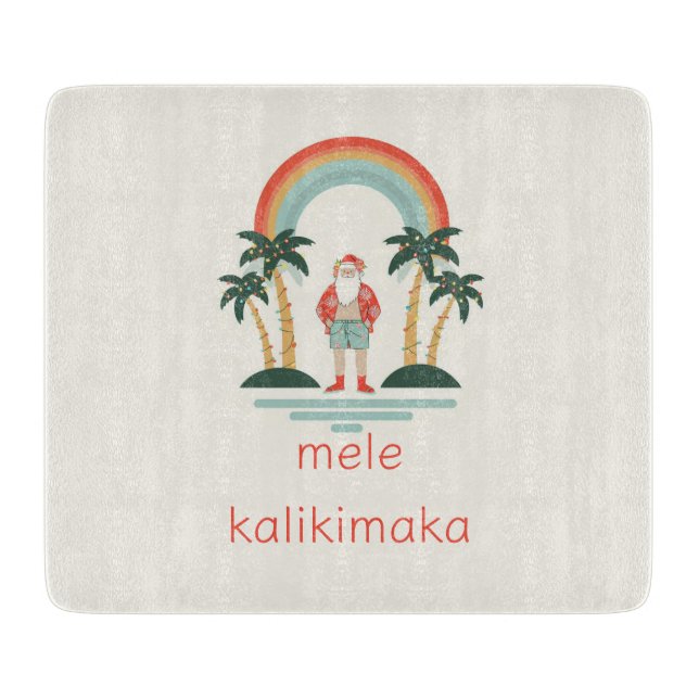 Hawaiian/Rainbow/Palms Santa Cutting Board (Front)