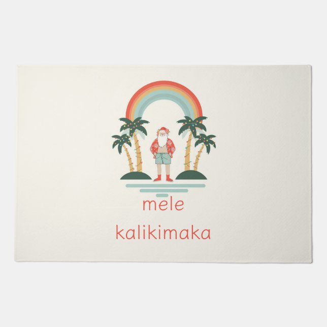Hawaiian/Rainbow/Palms Santa Doormat (Front)