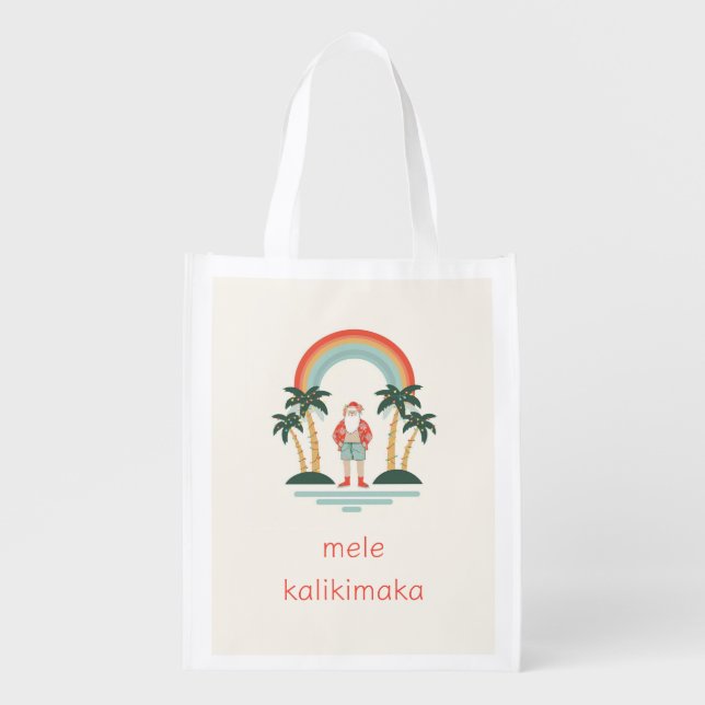 Hawaiian/Rainbow/Palms Santa Grocery Bag (Front)