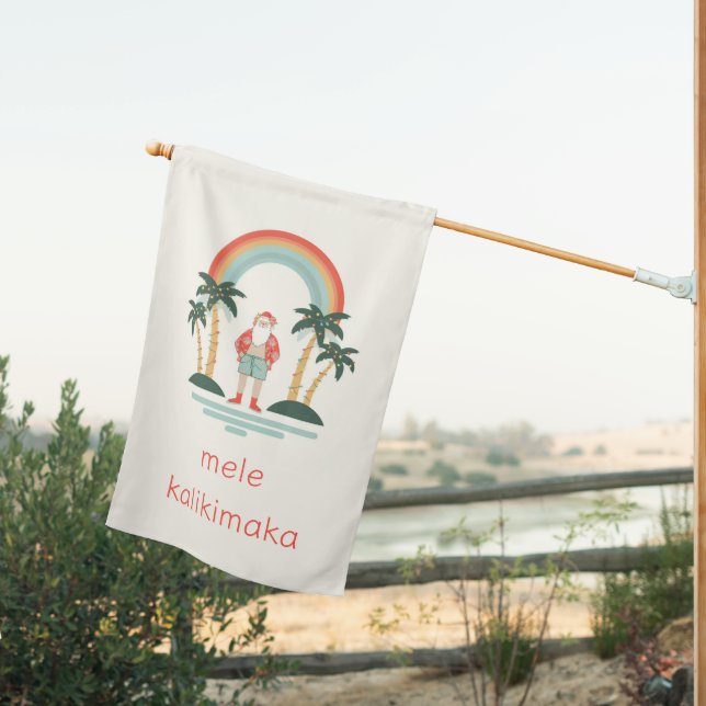 Hawaiian/Rainbow/Palms Santa House Flag (Insitu (Back))