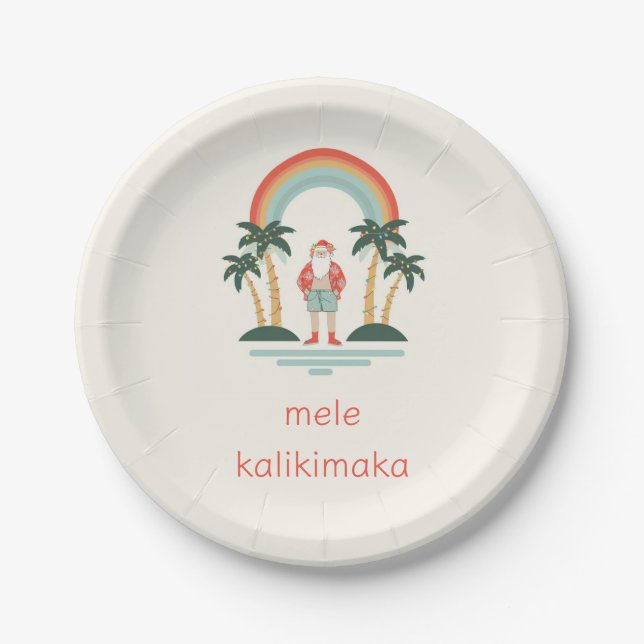 Hawaiian/Rainbow/Palms Santa Paper Plates (Front)