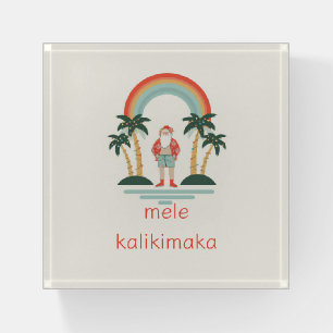 Hawaiian/Rainbow/Palms Santa Paperweight