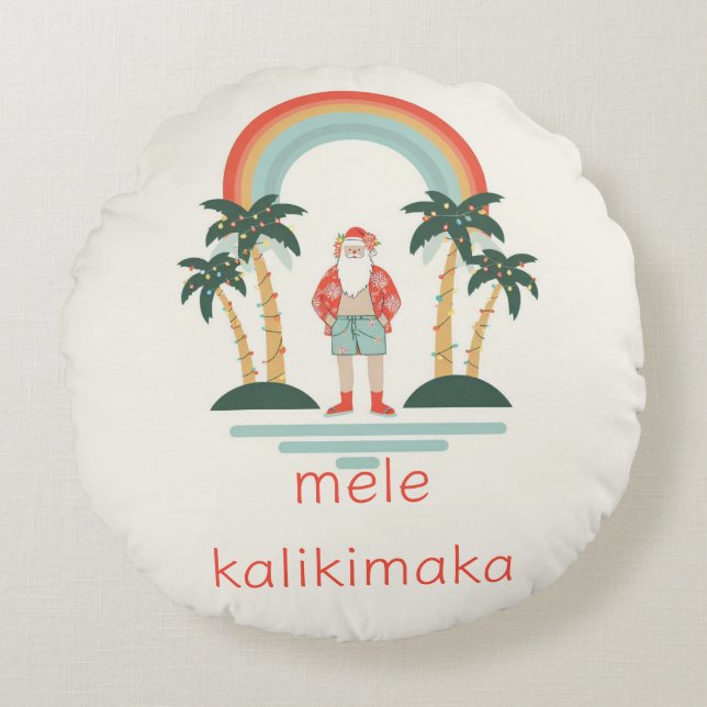 Hawaiian/Rainbow/Palms Santa Round Pillow (Front)