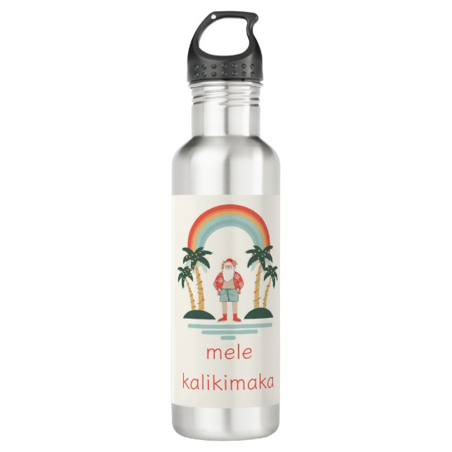 Hawaiian/Rainbow/Palms Santa Stainless Steel Water Bottle (Front)