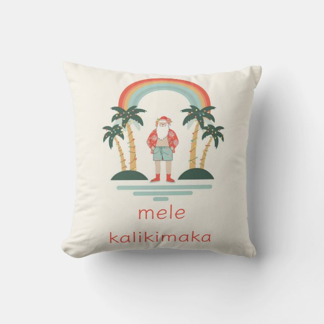Hawaiian/Rainbow/Palms Santa Throw Pillow (Front)
