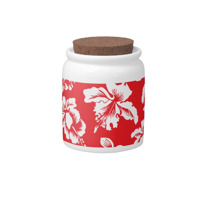 Hawaiian Red Flowers Candy Jar (Front)