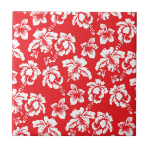 Hawaiian Red Flowers Tile