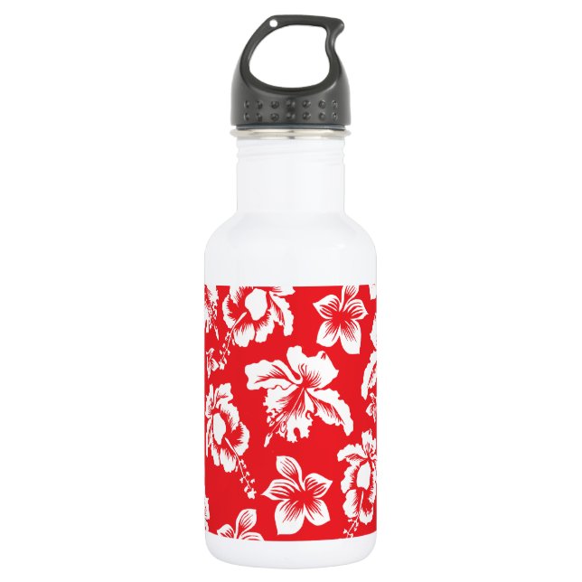Hawaiian Red Flowers Water Bottle (Front)
