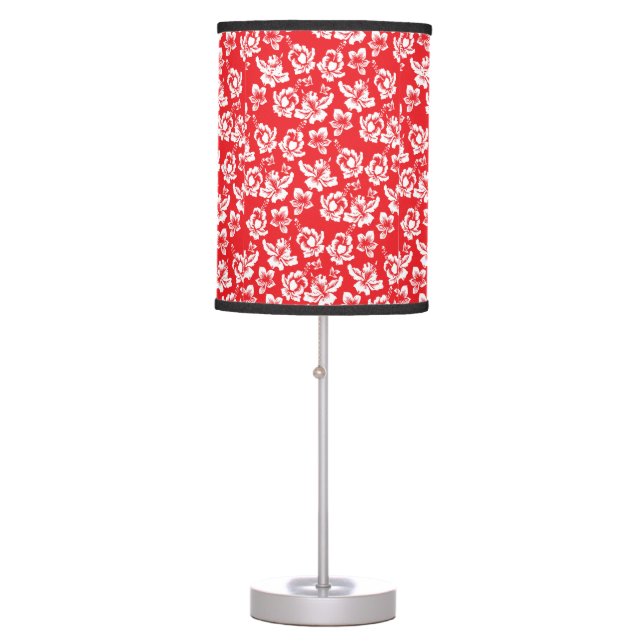 Hawaiian Red Hibiscus Floral Pattern Table Lamp (Front)