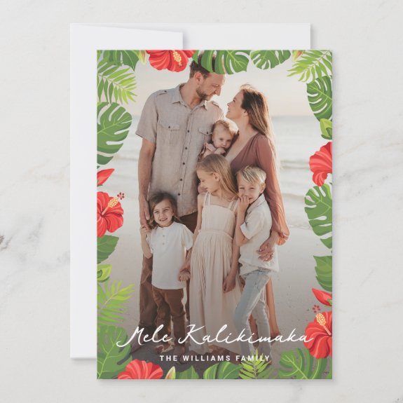 Hawaiian Red Hibiscus Floral Photo Mele Kalikimaka