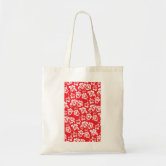 Large Reversible White Tote Bag Designer Red Hibiscus