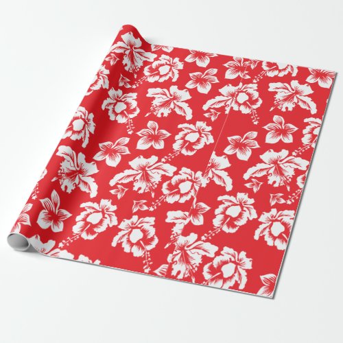 Hawaiian Red Hibiscus Floral Print Wrapping Paper