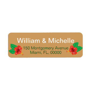 Hawaiian Red Hibiscus Luau Bride & Groom Label