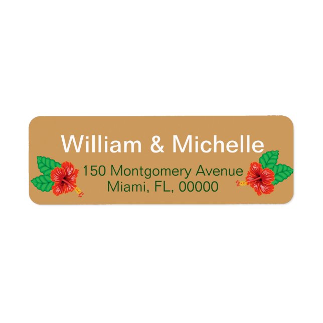 Hawaiian Red Hibiscus Luau Bride & Groom Label (Front)