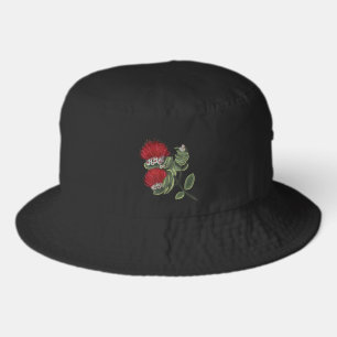 Hawaiian Red Lehua Tropical Flower Watercolor Bucket Hat