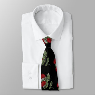 Hawaiian Red Lehua Watercolor Tropical Floral Neck Tie